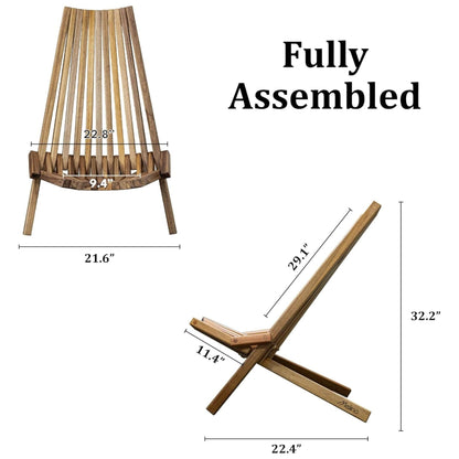 Melino Tamarack Acacia Wood Folding Lounge Chair with Weather-Resistant, Natural Finish – Low Profile Boho Outdoor Lounger Furniture with Tall Backrest for Patio, Backyard, Beach, and Camping