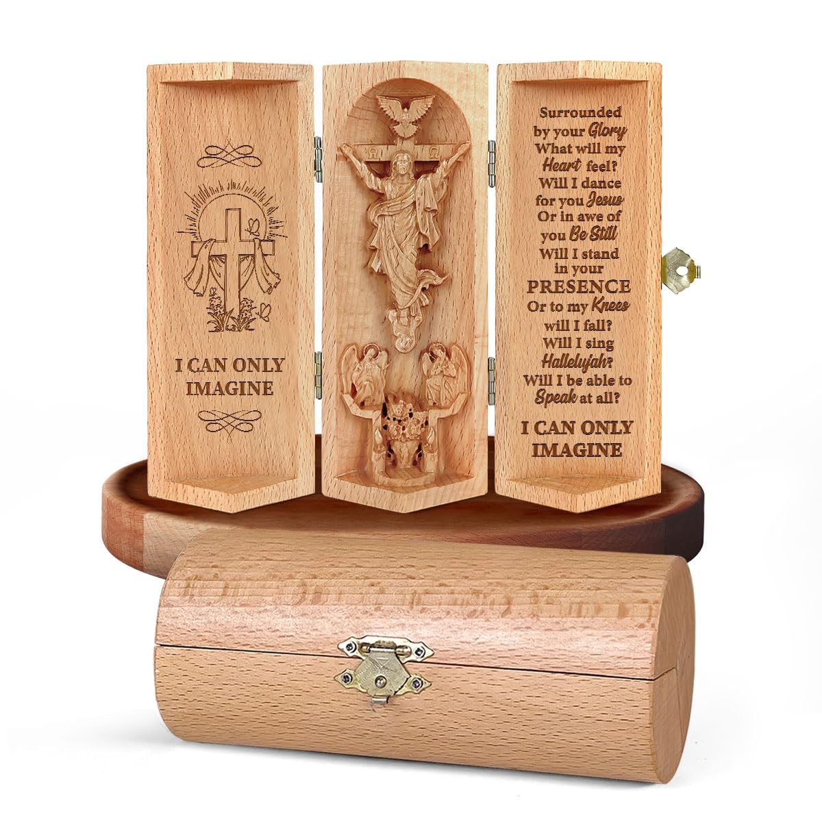 Jesuspirit - Our Father in Heaven Christian Decor, Catholic Wooden Statue, Sculpture Nativity Family, Statue of Jesus, Home Decor - Openable Wooden Cylinder Sculpture of Jesus (I Can Only Imagine)