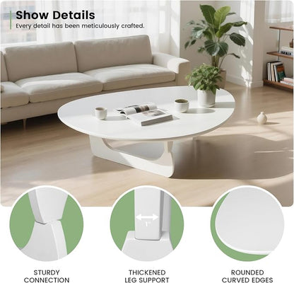 Solid Wood Triangle Coffee Table,Unique Mid Century Modern Oval Coffee Table,Irregular Geometric Tea Tables for Home Living Room with Wooden Tabletop and Reinforced Legs White 50" L x 31" W x 16" H