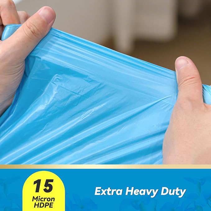 300 Count 15 Micron Extra Thick 4 Gallon Drawstring Small Trash Bags, Sturdy &