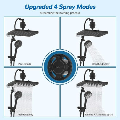 Hibbent 5-spray Dual Filtered Rainfall Shower Head Combo, High Pressure 13'' Showerhead with 10 Spray Handheld, Easy Reach 4-way Diverter Arm with Pause Mode, 71'' Hose & Holder, Oil-Rubbed Bronze