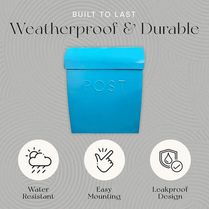 NACH Wall Mount Mailboxes for Outside, 12.75 x 10.75 x 5 inches, Blue Mailboxes for Outside Wall Mount, Waterproof - The Sylvia Mailbox