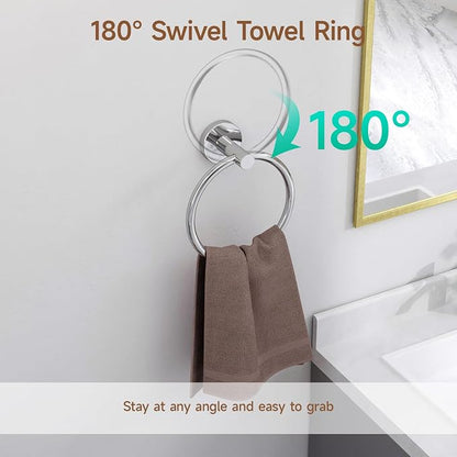 USHOWER Polished Chrome Bathroom Accessories Set, 18-Inch Towel Bar Set Wall Mounted, Durable SUS304 Stainless Steel Bathroom Hardware Set, 8-Piece