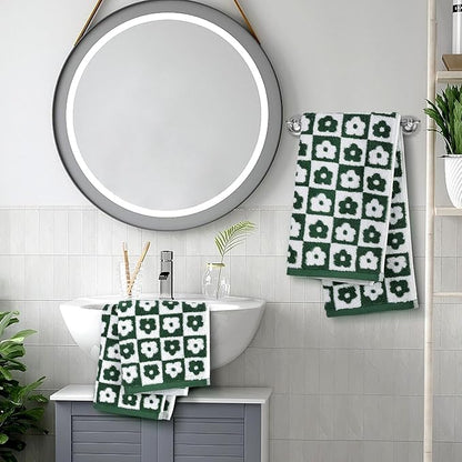 Jacquotha Cotton Hand Towels Green Checkered Floral