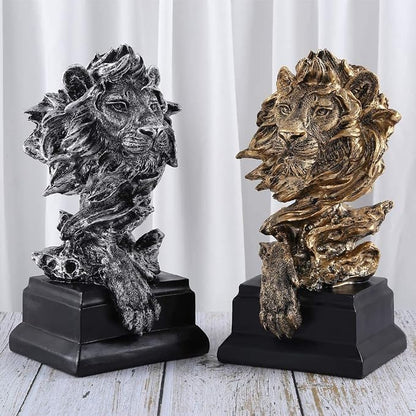 H&W Sandstone Lion - The King of Beasts - Statue Decoration for Home/Study/Living Room, Great Collectible Figurines, Best Gift for The Man, Golden Color (HH17-D2)