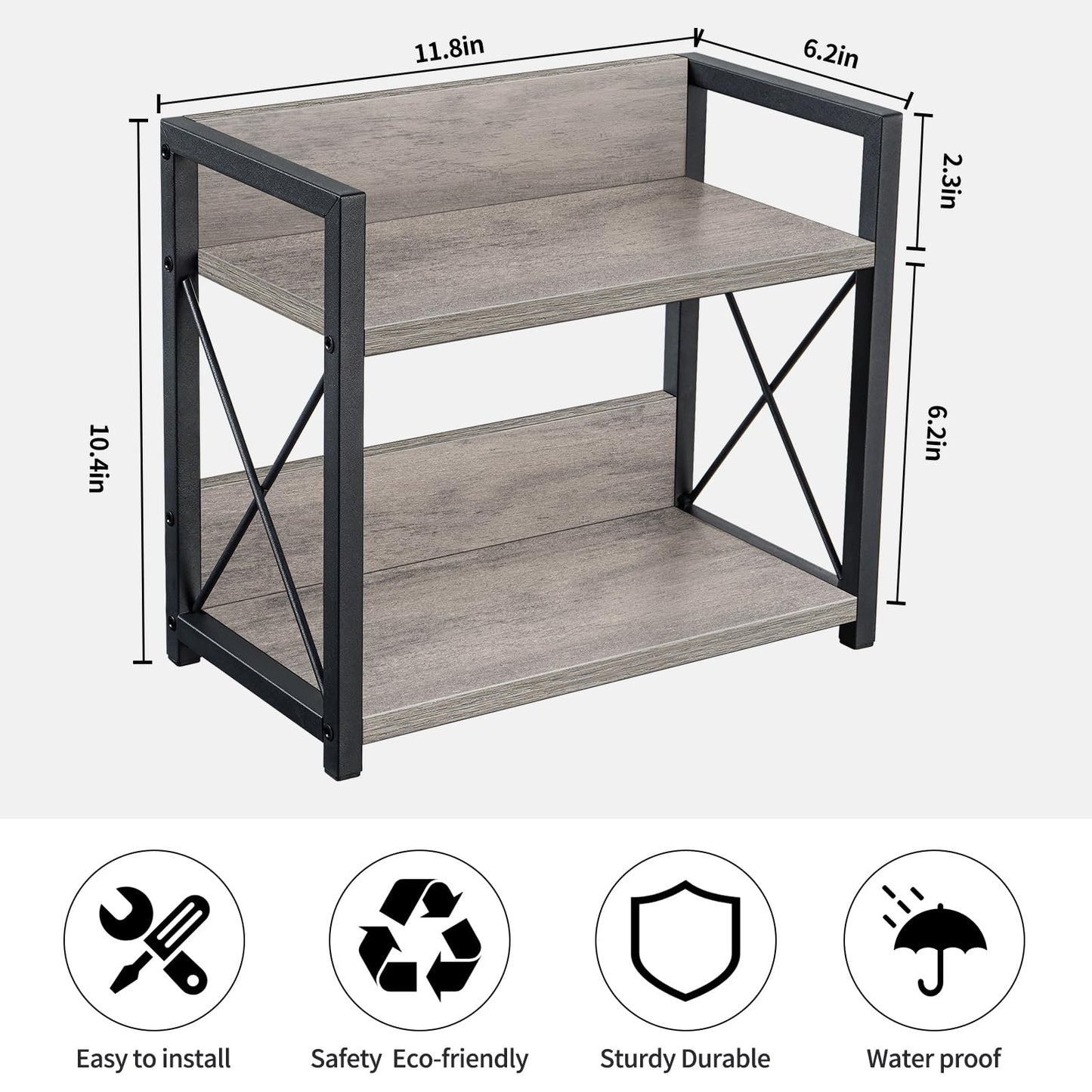 Giikin Countertop Shelf Organizer, 2 Tier Kitchen Spice Rack for Countertop, Wood Coffee Counter Shelf for Home, Particle Board and Metal, Grey, Small
