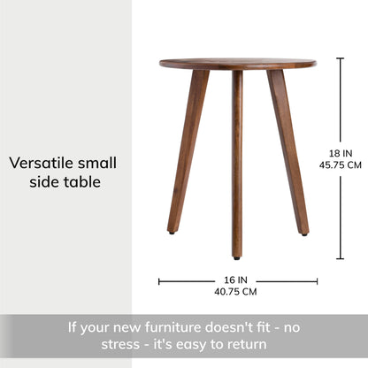 MH London Tri Pin Side Table I Handmade Natural Mango Wood, Naturally Moisture Resistant, Maintenance Free I 16" x 16" x 18" I Wandsworth, Walnut