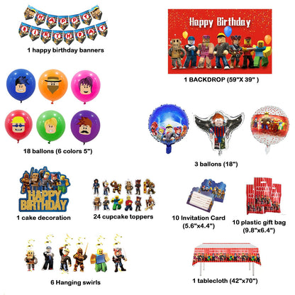 Birthday Decorations Party Supplies, decoracion de fiesta de niño, Happy Birthday Banner, Backdrop, Hanging Swirls, Tablecloth, Cupcake Cake Toppers, Balloons,gift bags,invita card, party pack