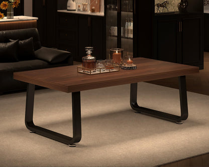 HSH Rustic Walnut Coffee Table, Modern Center Table, Rectangle Industrial Living Room Coffee Table, Simple Farmhouse Wood and Metal Tea Table for Home Bedroom Office, Walnut, 47 in