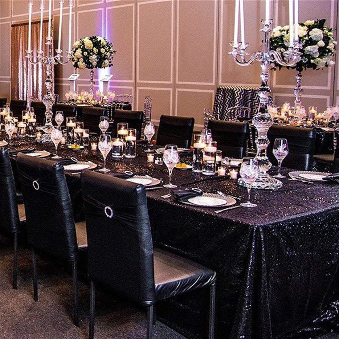 Sequin Table Clothes 50x102 inch Rose Gold Sequin Tablecloth Sequin Overlay Sparkle Table Decor for Wedding Sequin-50 x102 Black