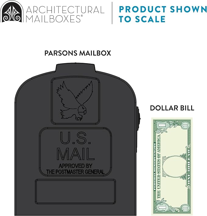 Architectural Mailboxes Parsons Post Mount Mailbox, Black, Medium | Durable plastic build with weather-resistant outdoor construction. USPS approved.