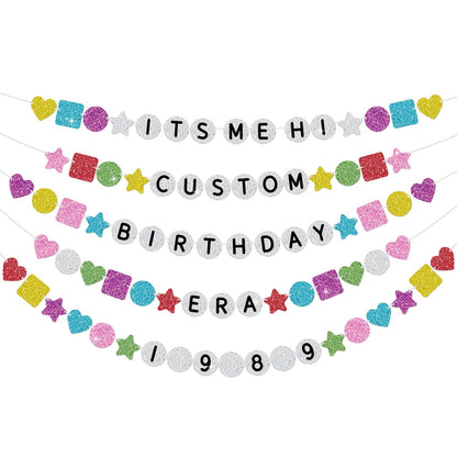 302PCS DIY Friendship Bracelet Birthday Banner Customizable 6.6ft Glitter Happy Birthday Sign for Celebrating Birthdays and Graduations Birth-Tay Era Tour Decorations