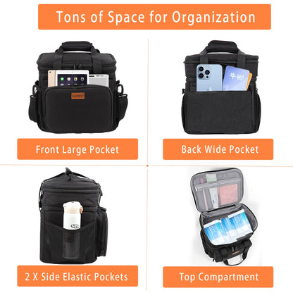 Expandable Lunch Box Cooler Bag - Insulated Soft Lunch Bag for Men Women - Large Lunchbox for Adults Work Camping Outdoor Travel Black 16L