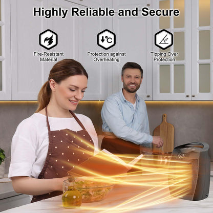 Portable Ceramic Space Heater 1500W, Fast Heating, Digital Display with Touch Controls, Built-in Handle, Overheat and Tip-Over Protection, Ideal for Home, Bedroom, and Office Heating