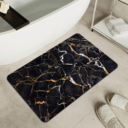Bath Mat Rug,Black marble with yellow and white Non Slip Quick Dry Super Absorbent Thin Bathroom Rugs Fit Under Door-Easy to clean Bathroom Floor Mats-Shower Rug for Shower Sink Bathtub(16" x 24"In)