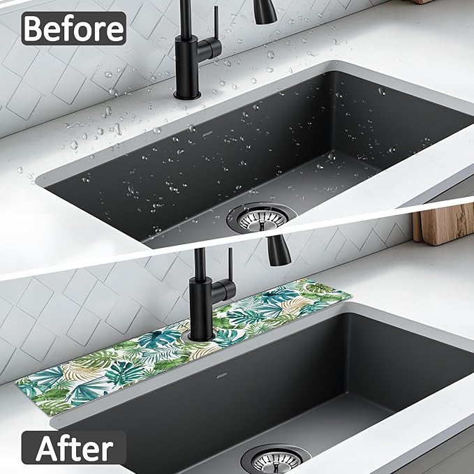 24" X 5.5" Kitchen Sink Splash Guard Faucet Mat Leaf Super Absorbent Fast