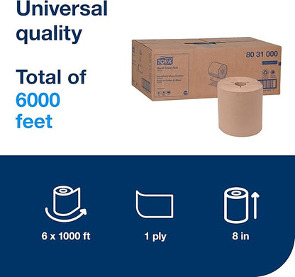 Tork Hand Towel Roll, Extra Large, 100% Recycled, 6 Rolls x 1000 ft