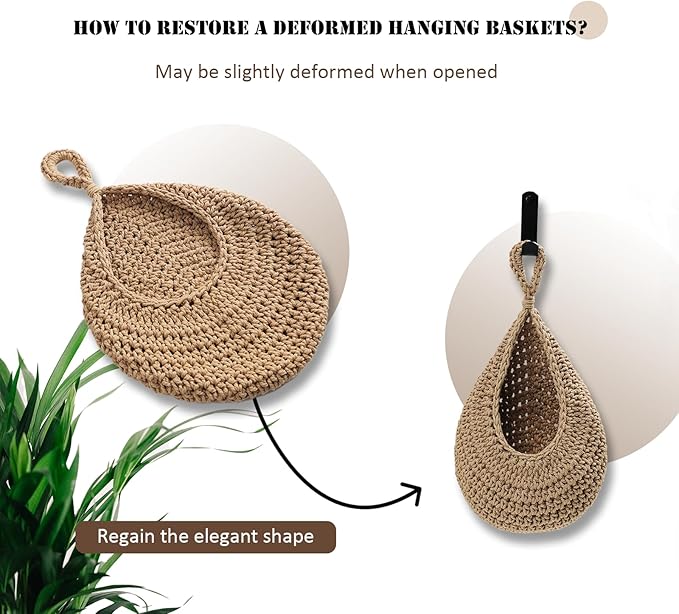 Hanging Fruit Basket Set of 3, Boho Wall Hanging Storage Jute Basket