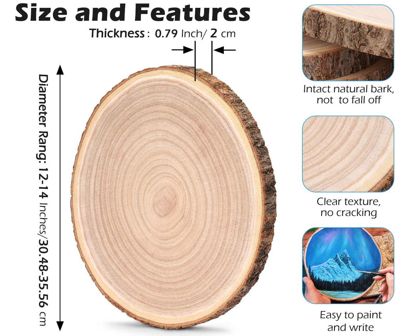Large Wood Slices 4 Pcs 12-14 Inches Wood Rounds Natural Wood Slices for Centerpieces/Display/Crafts/Painting/Table Decor/Wood Burning/DIY Projects/Christmas Ornaments
