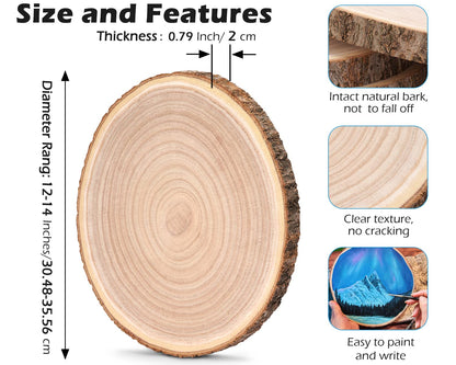Large Wood Slices 4 Pcs 12-14 Inches Wood Rounds Natural Wood Slices for Centerpieces/Display/Crafts/Painting/Table Decor/Wood Burning/DIY Projects/Christmas Ornaments
