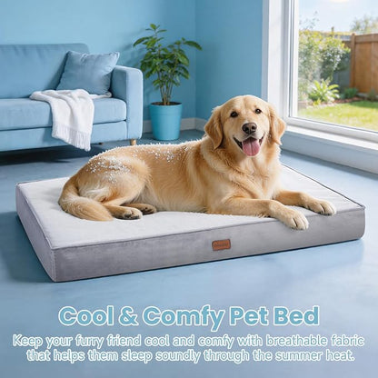 OhGeni Orthopedic Cooling Dog Bed for Large Dogs, Cooling Mat with Machine-Washable Removable Cover in Easy-Clean Fabric, High Density Foam & Easy-Carry Handle, Summer Pad, 44 inch (Gray)