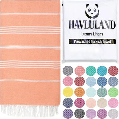 HAVLULAND Turkish Beach Towels, Oversized 40"x72" Turkish Bath Towel, Highly Absorbent Quick Dry Sand Free Beach Towels for Beach Pool Spa Gym Yoga Travel Camping Picnic Blanket - Salmon