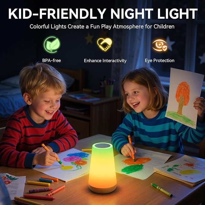 Auxmir Smart Night Light, Dimmable Nursery Table Lamp for Baby Work with App/Voice Control, LED Lamp with Music Sync and 100+ Scene Modes, Bedside Timer Lamp for Bedroom Living Room Sleep Aid(Corded)
