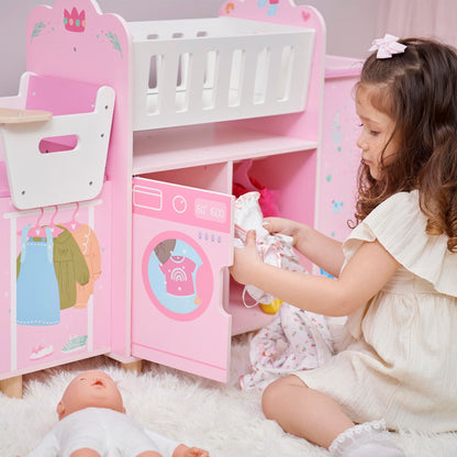 Olivia's Little World Amanda 6-in-1 Wooden Doll Nursery Station, Pink/Multi