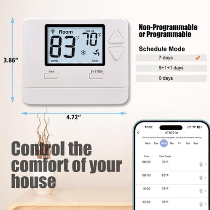 Heagstat WiFi Thermostats for Home Single-Stage 1Heat/ 1Cool, APP Remote Control, 7-Day or 0-Day Programmable. (C-Wire Required)