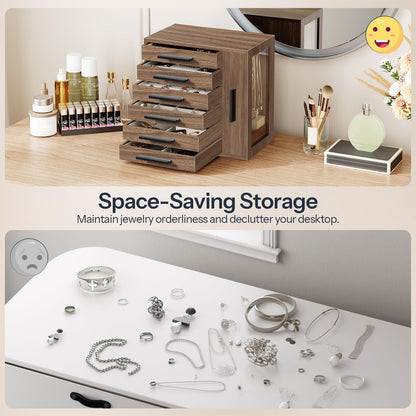 HOOBRO Jewelry Box for Women and Wide Jewelry Cabinet, Jewelry Organizer Box, LED Jewelry Organizer Wall/Door Mounted, 6-Tier Wooden Jewelry Box, Hanging Jewelry Cabinet Mirror, BH12JB04-WT03JC04
