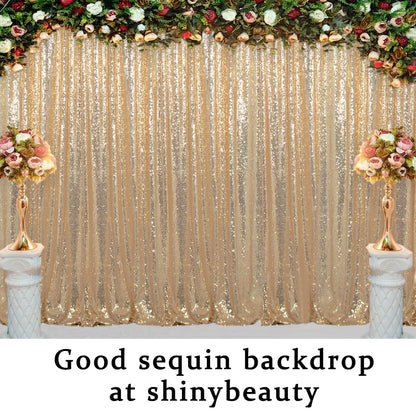 ShinyBeauty Champagne Gold Sequin Backdrop 10x10 - Sparkly Photography Background for Weddings, Birthdays, Photo Booths, Events | Shimmer Curtain for Stunning Visuals & Party Decor (Champagne Gold)