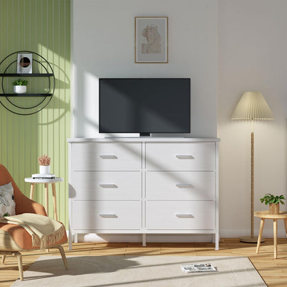 BOLUO White Dresser for Bedroom 6 Drawer,Wide Dresser TV Stand for 50" TV Dressers & Chests of Drawers Fabric Dresser Storage for Closet Modern