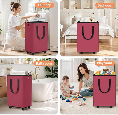 Laundry Basket with Wheels, Collapsible Laundry Baskets, Laundry Hamper with