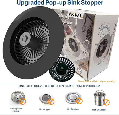 Kitchen Sink Drain Strainer 3 in 1, 304 Stainless Steel Pop Up Sink Stopper