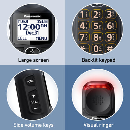 Panasonic 1 Handset Amplified Cordless Phone with Slow Talk, 40dB Volume Boost, 100dB Lound Visual Ringer, Hearing Aid Compatibility, Large Screen and Backlit Keypad, Link2Cell - KX-TGM430B (Black)