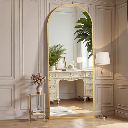 OLIXIS Arched Full Length Mirror 59"x16.3" for Bedroom, Full Body Mirror with Stand, Hanging or Leaning for Wall, Aluminum Alloy Thin Frame Floor Standing for Living Room, Long, Gold