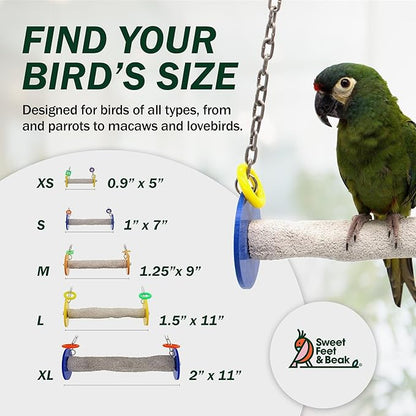 Sweet Feet and Beak Roll Bird Swing - Pumice Perch Bird Toys Trims Nails and Beaks, Safe Bird Cage Accessories for Small and Large Birds, Swinging Toys Birds Will Love, Large 10.5 Inches - Orange