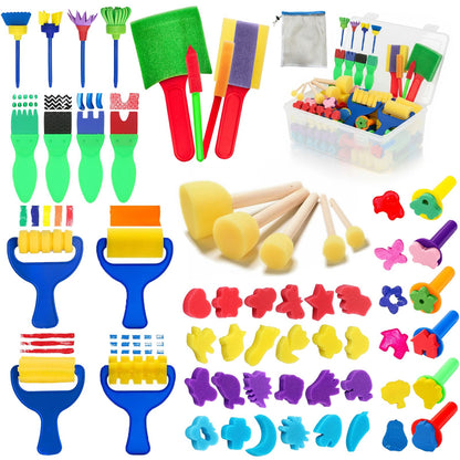 53-Pack Sponge Paint Brushes, Washable Painting Brushes, Toddler Painting Set, Early Learning Foam Roller Sponge Art Crafts Kit with Storage Bag, Creative Gift