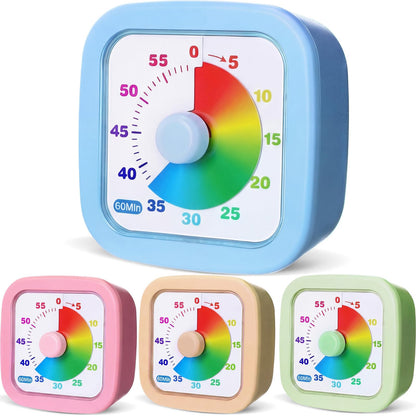 AmazingSpark 4 Pack Visual Timer 60 Minute Countdown Timer Colored Countdown Clock for Homeschool Supplies Study Tool, Classroom Home Office Time Management Tool(Gradient,Pink, Blue, Yellow, Green)