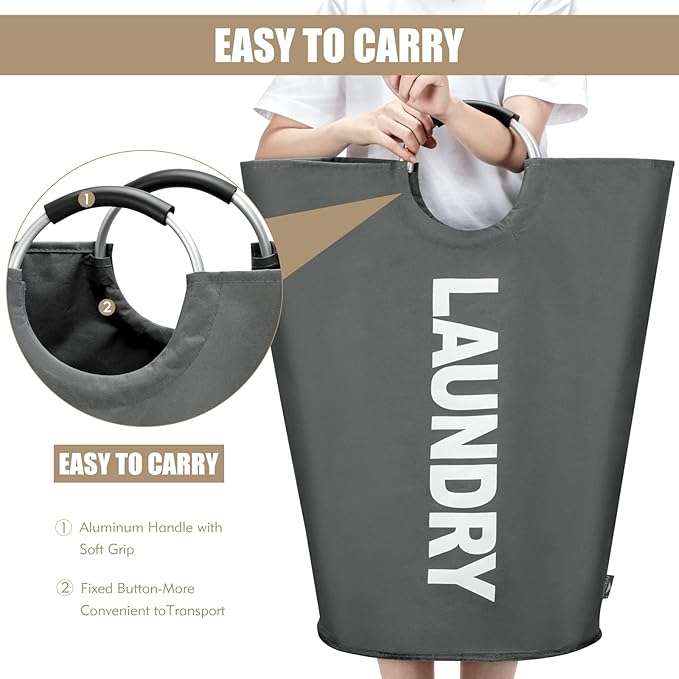 DOKEHOM 90L Large Laundry Basket, Collapsible Laundry Bag, Freestanding Tall