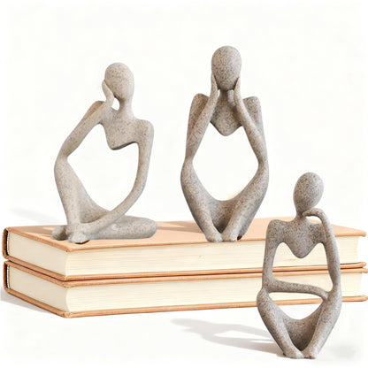 Mingzhang 3pcs Thinker Statue Abstract Art Thinker Figurines Beige Home Decor for Living Room, Office, Coffee Table, Bookshelf Decoration, Housewarming Gifts