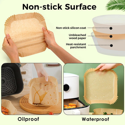 Air Fryer Disposable Paper Liners - 150Pcs 8In Square Parchment Paper Non-Stick Airfryer Basket Liners for Steamer Microwave Oven, Deep Fryer Parts & Accessories