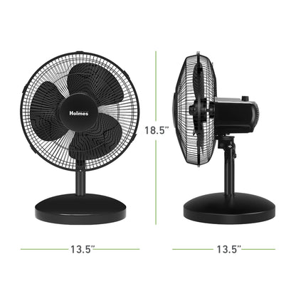 Holmes 12 Inch Oscillating Table Fan 3 Speeds 75 Degree Wide Angle Oscillation Adjustable 15 Degree Tilt Quiet Operation Home Office Bedroom Kitchen Black