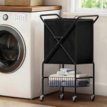 Laundry Basket with Wheels:88L Rolling Laundry Cart Foldable Metal Frame Dirty