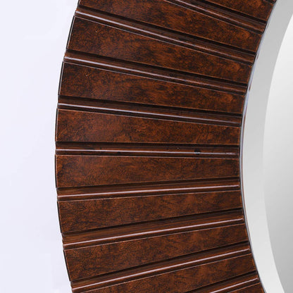 Chende 30'' Round Mirror with Wood Frame, Large Decorative Mirror for Wall, Farmhouse Bathroom Mirror with Bronze Groove Finish for Living Room, Entryway, Bedroom