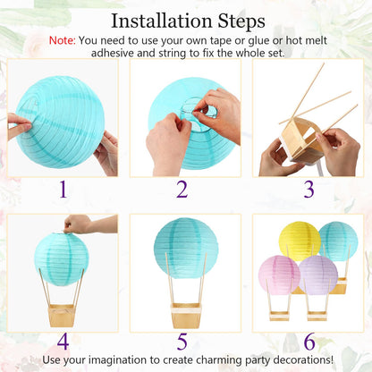 Namalu 24 Set Hot Air Balloon Centerpieces Paper Lanterns Wooden Candy Boxes with Sticks DIY Craft for Baby Shower Summer Birthday Graduation Party Table Decoration(Macaron)
