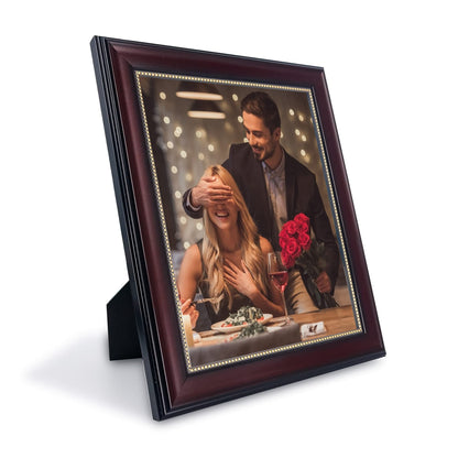 GraduatePro 8x10 Picture Frame for Tabletop Display and Wall Mounting Wooden 2 Pieces Mahogany with Gold Beaded Collage Brown