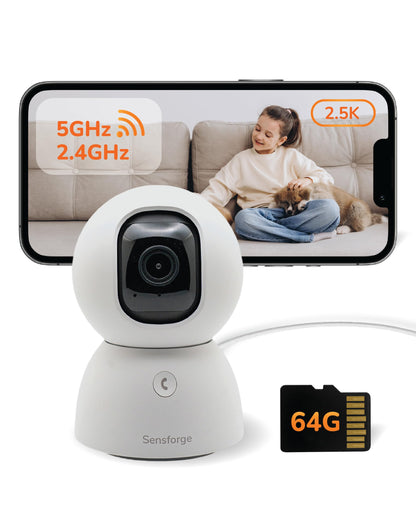 SensForge 2.5K Pan-Tilt Security Camera, 360° Dual-Band WiFi Camera for Home, Free AI Human & Pet Detection, 2-Day Cloud + 64GB SD Storage, Two-Way Talk, Optional AI + Storage Upgrade (1, White)