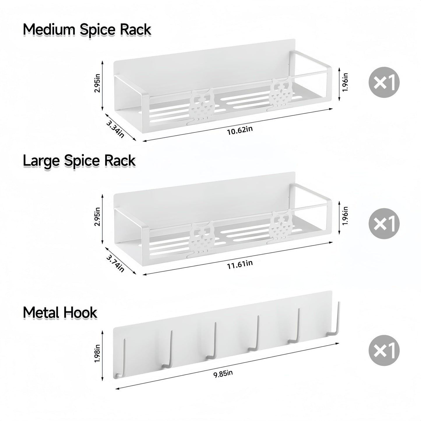 HCBaoXGui Magnetic Spice Rack,Magnetic Shelf for Fridge,Spice Organizer,Fridge Organizer,Kitchen Storage Organization with Magnetic Hooks,Owl Home Decor(White)