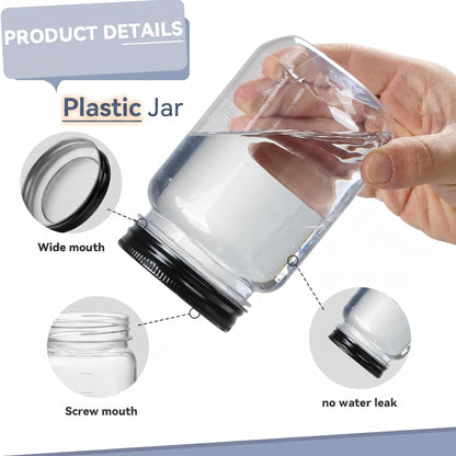 novelinks 16 oz Plastic Mason Jars with Lids, Refillable Clear Plastic Jars with Lids 16oz & Reusable Empty Storage Containers with Lids (Black,8 Pack)